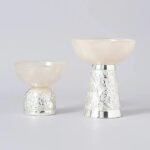 Resin Pedestal Bowl With Embossed Silver Steel Stand